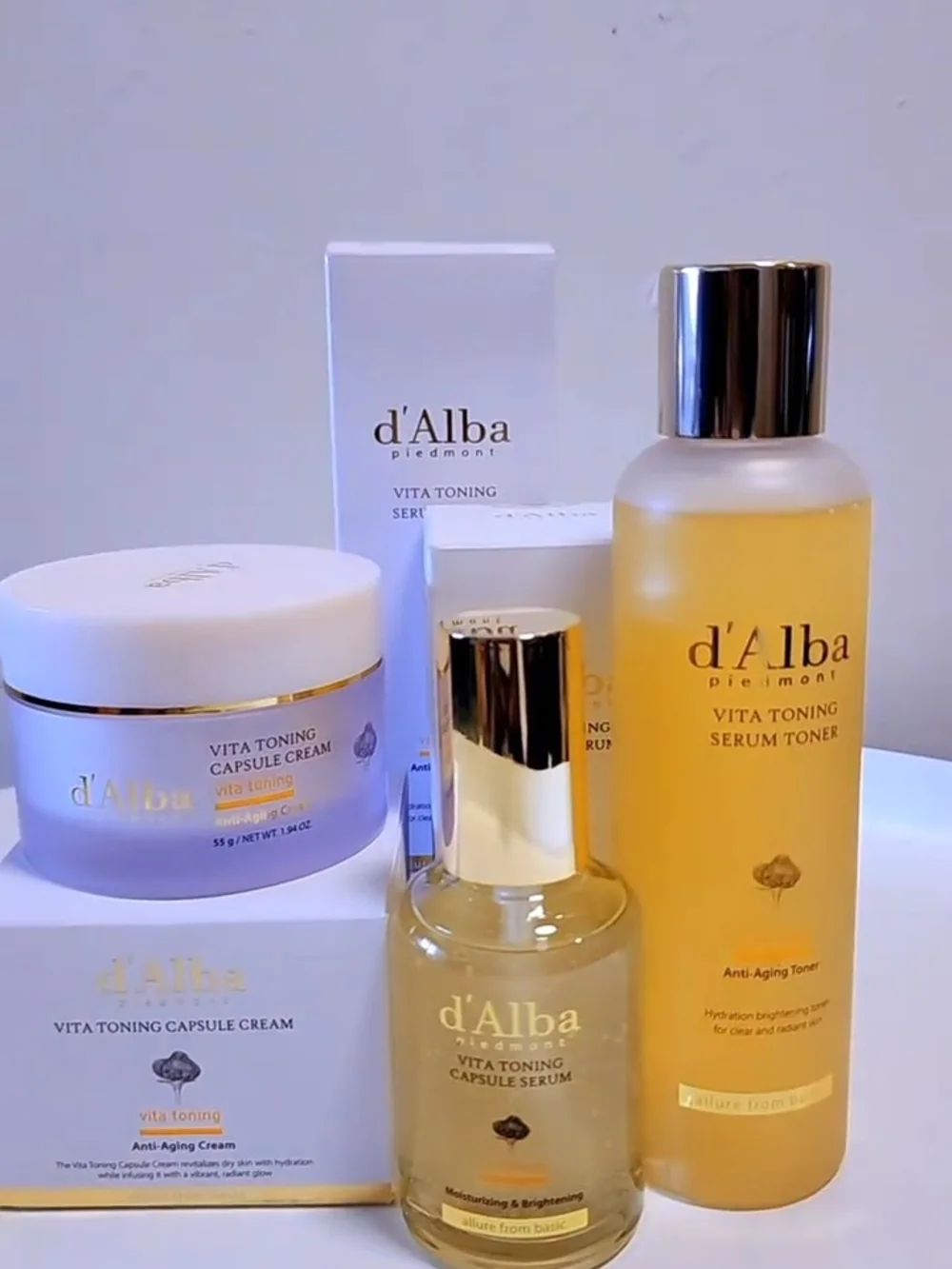 Alba Vita Toning Serum Toner & Capsule Cream Set - Yellow, Gold